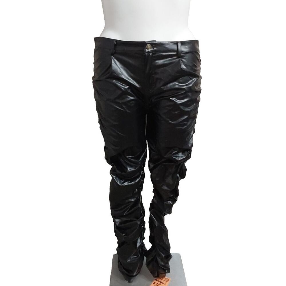 Faux Leather Side Bunch Pants 2XL #3y37